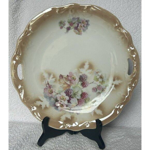 Three Crown China Serving Plate Raspberries And Shadow Oak Leaves 1909-1916 VGUC - Picture 1 of 14